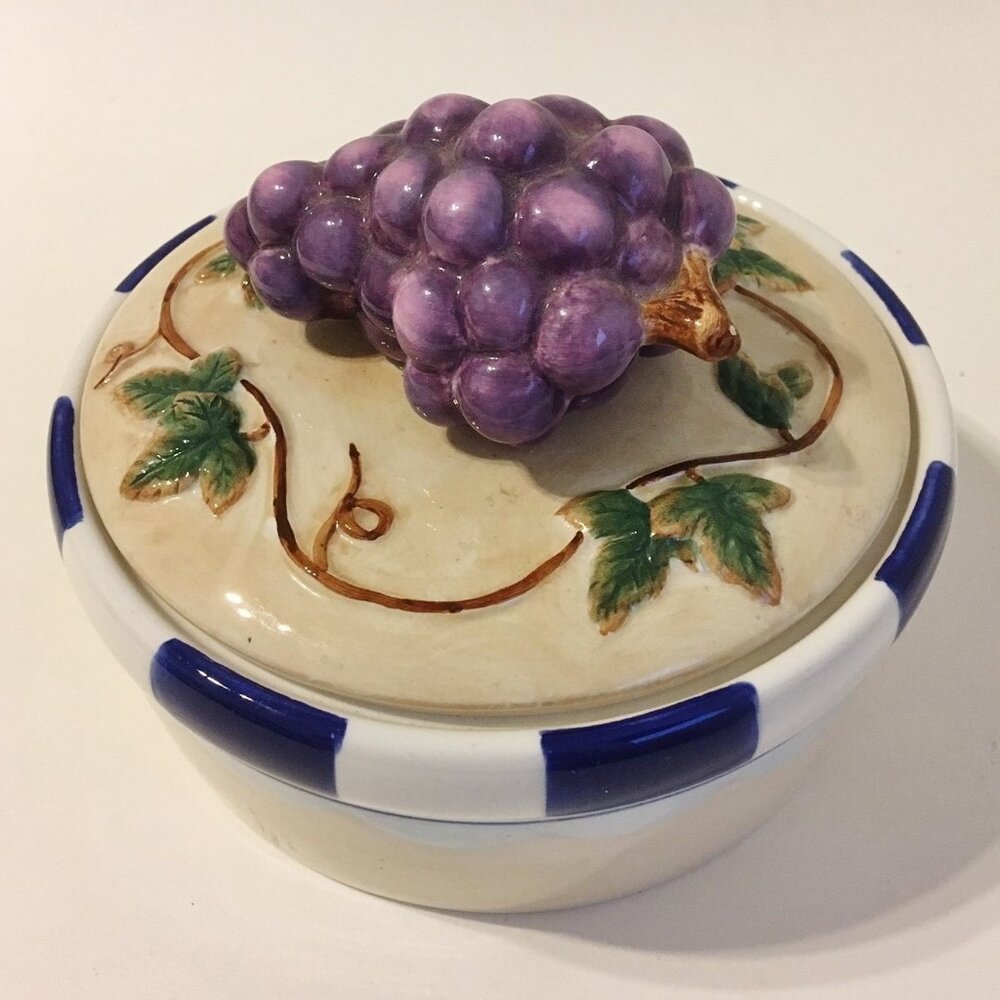 Grape Vine Trinket Jewelry Treasure Box Bowl Porcelain Leaves Bella Casa By Ganz